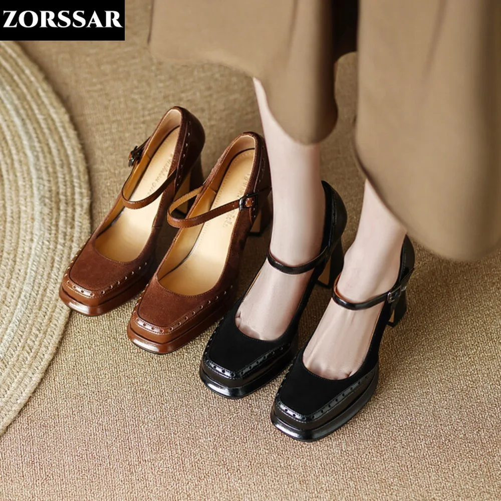 

2024 New Women's Shoes Mary Jane Women Platform Pumps Spring Summer Shallow Mouth Buckle Strap Shoes Square Toe Shoes for Women