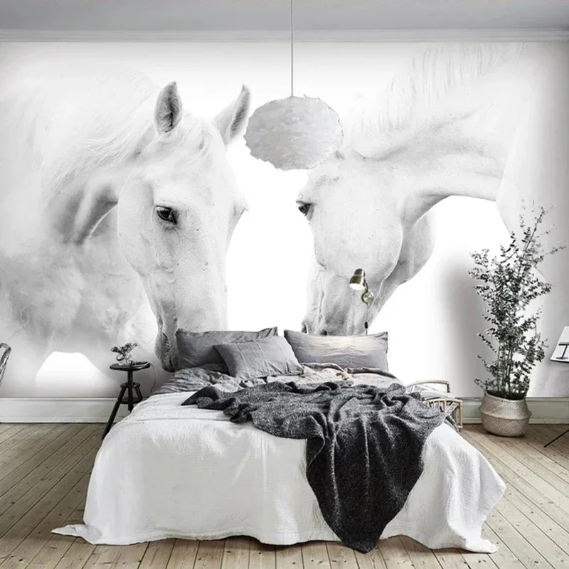 Custom Large Mural White Horse Photography Background Photo Wall Painting Living Room Sofa Bedroom Backdrop Wallpaper Home Decor