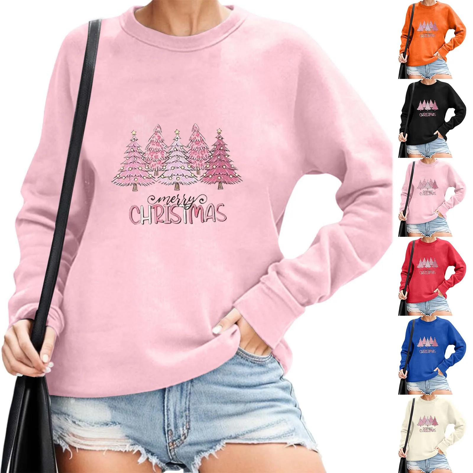 

Women's Solid Color Fleece Sports Christmas Tree Print Long Sleeve Shirt Christmas Fashion Trendy folk Kpop