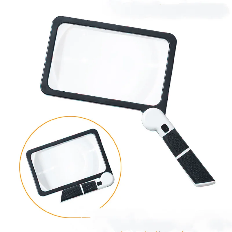 

5X Handheld Foldable Magnifying Glass with 48 White and Yellow Led Lights, Square Large Mirror Surface for Read