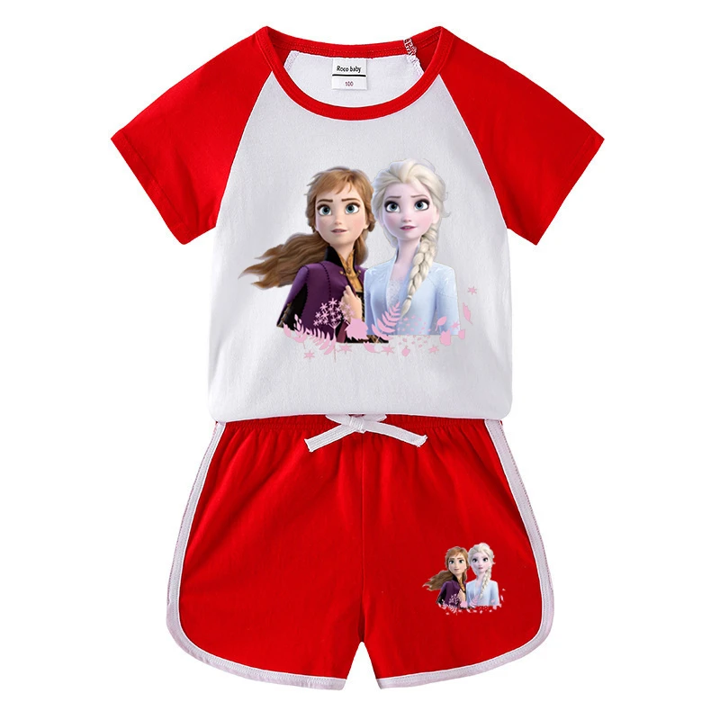 baby dress set for girl Frozen Baby Kids Clothing Sets Cartoon Girls Elsa Short Sleeve Cotton Baby Tops + Shorts 2Pcs Clothes Set Boys Summer Set baby outfit matching set