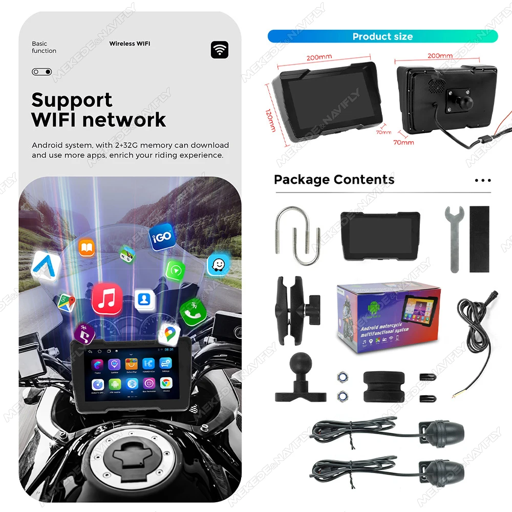 토모스트롱 7인치 안드로이드 시스템 모토 GPS 무선 카플레이 안드로이드 오토 DVR 내장 GPS BT 방수 구글 플레이 스토어 지원