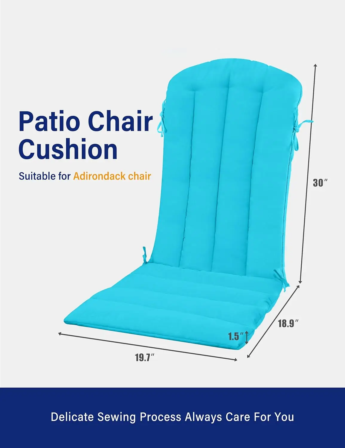 Adirondack Chair Cushion, Rocking Chair Cushions with Straps, Folding Patio Chair Pad for Indoor and Outdoor, 19.7x18.9x1.5 Inch