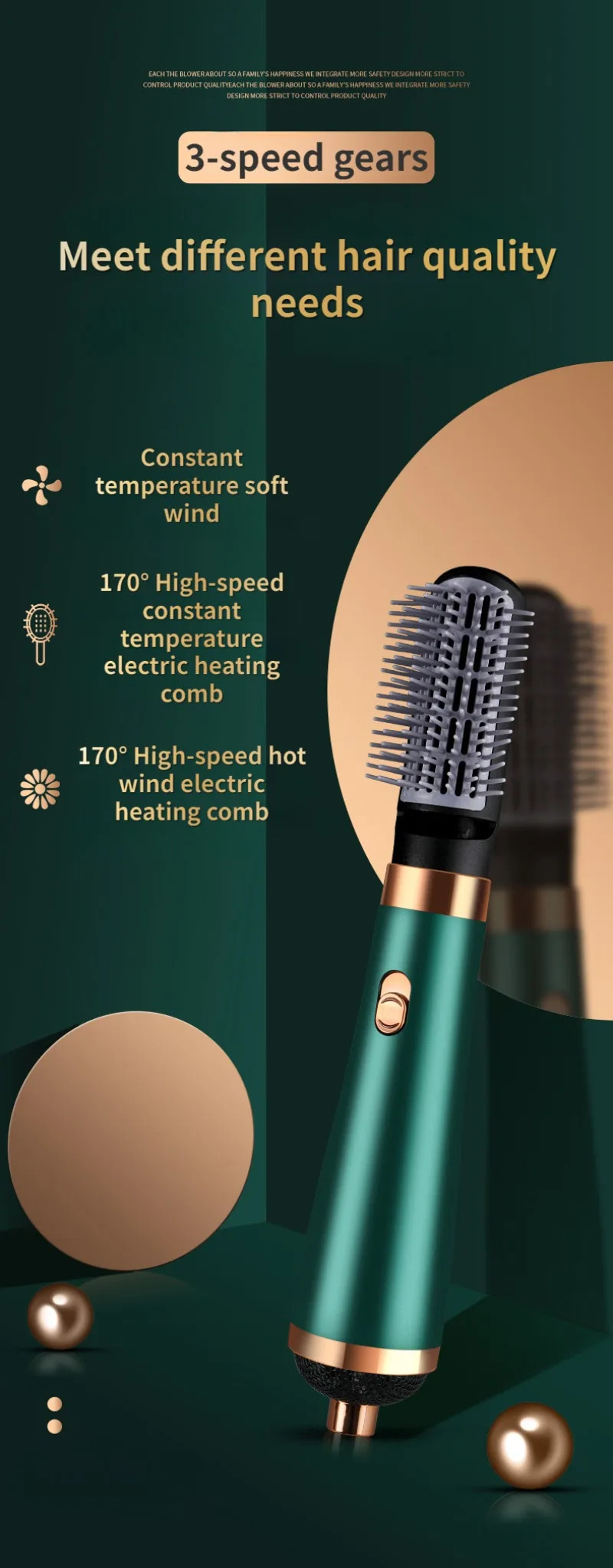 Description Picture 6 of itemHair Dryer Brush 3 in 1 Multifunctional Hair Blower Comb Negative Ion Hair Fluffy Hot Air Brush Comb Straight Curling Iron Tools