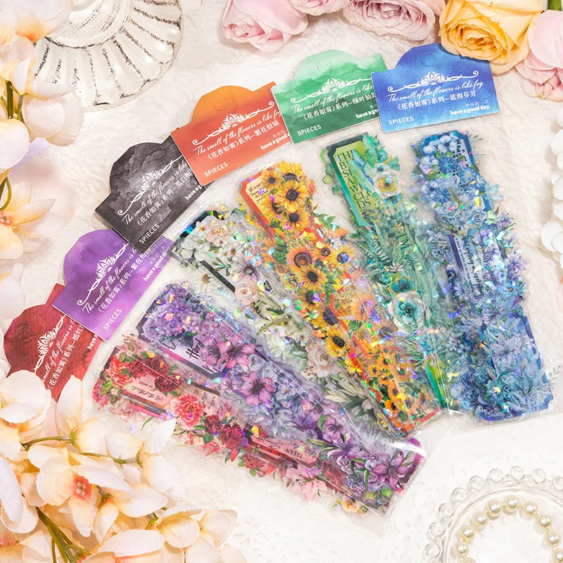 

5pcs Vintage Flower Collection Decorative PET Stickers Pack Glitter Scrapbooking Label Diary Phone Journal Planner