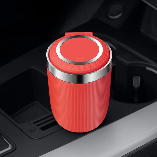 Car Ashtray with Lid Smell Proof Stainless Steel Blue Led Portable