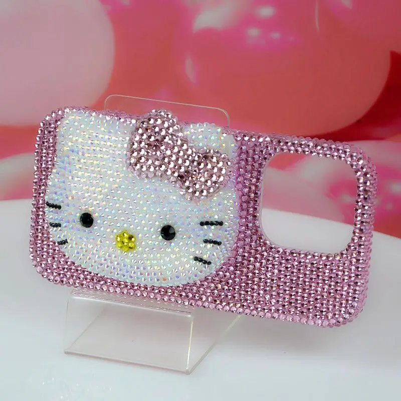 

Чехол для телефона со стразами для iPhone, зеркало для макияжа ручной работы, Hello Kitty 15, 7, 8 Plus, 11, 12, 13, 14 Pro Max, Xs Max