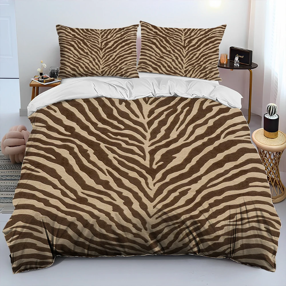3D Tiger Print Stripe Pattern Beast Comforter Bedding Set,Duvet Cover Bed Set Quilt Cover Pillowcase,King Queen Size Bedding Set 6