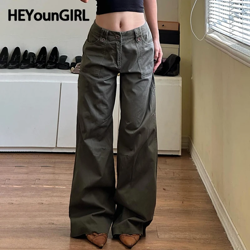 

HEYounGIRL Grunge Fashion Cargo Pants Streetwear Y2K Women Vintage Pockets Sweatpants Boyfriend Style Wide Leg Trousers Korean