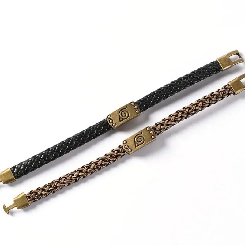 Handcrafted Retro-Style Leaf Design Leather Bracelet Inspired by Japanese Anime