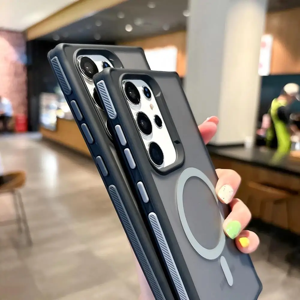 For Magsafe Fashion Slim Matte Liquid PC Magnetic Wireless Charging Case For Samsung Galaxy S25 S24 S23 S22 Ultra Plus Cover