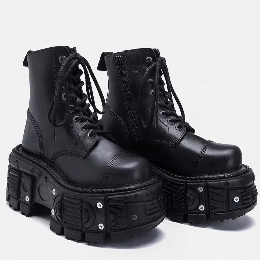 Leather Heightened 10cm Thick-soled Men's High-top British Style 2025 New Trendy Men's Boots