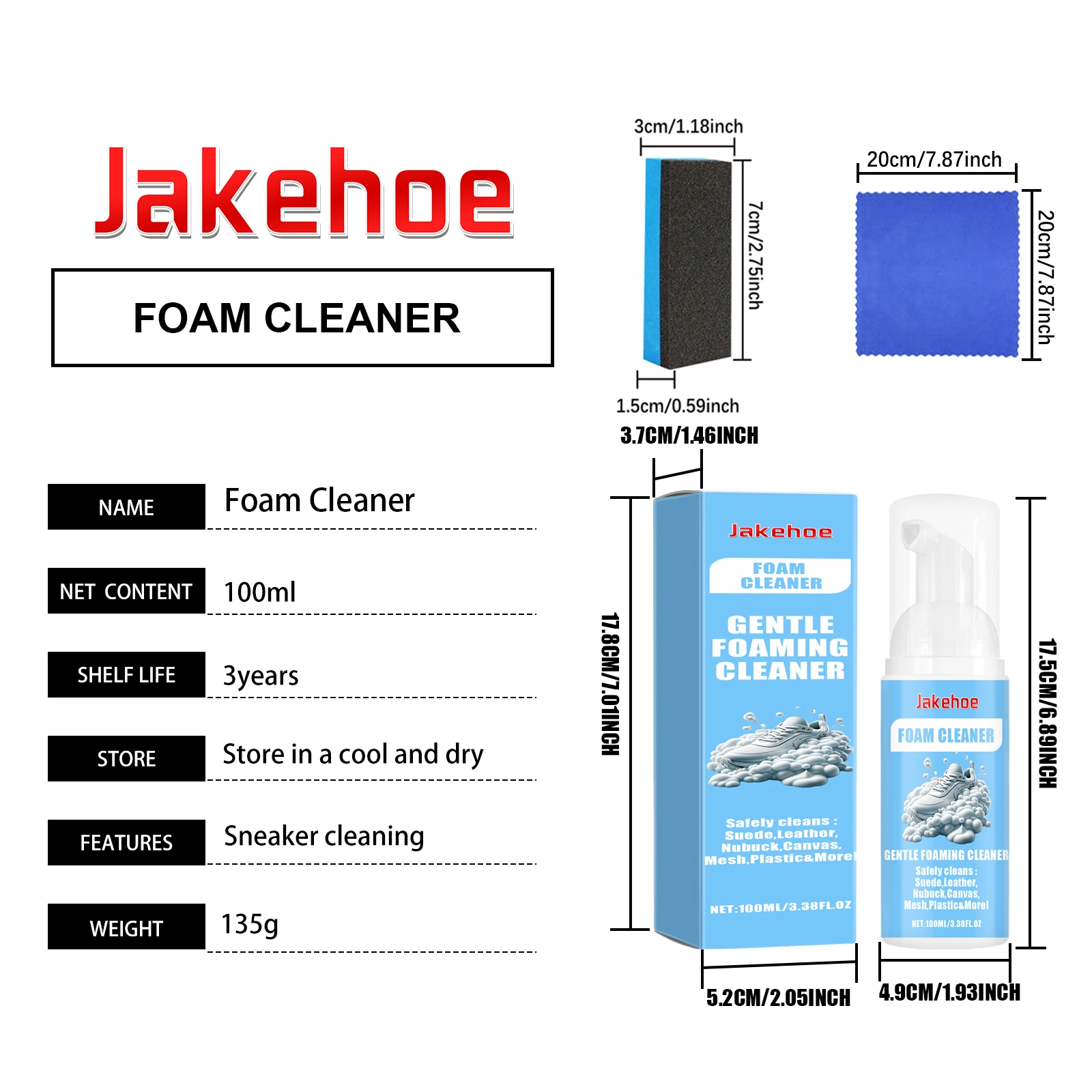Foam Sneaker Cleaner Waterless Yellow Stain & Oxidization Remover for White Shoes No Scrub Quick-Dry Portable Spray