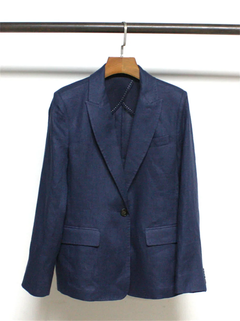 

Solid Color Linen Suit Coat For Women's Spring Summer Straight Notched Single Button OL Blazer