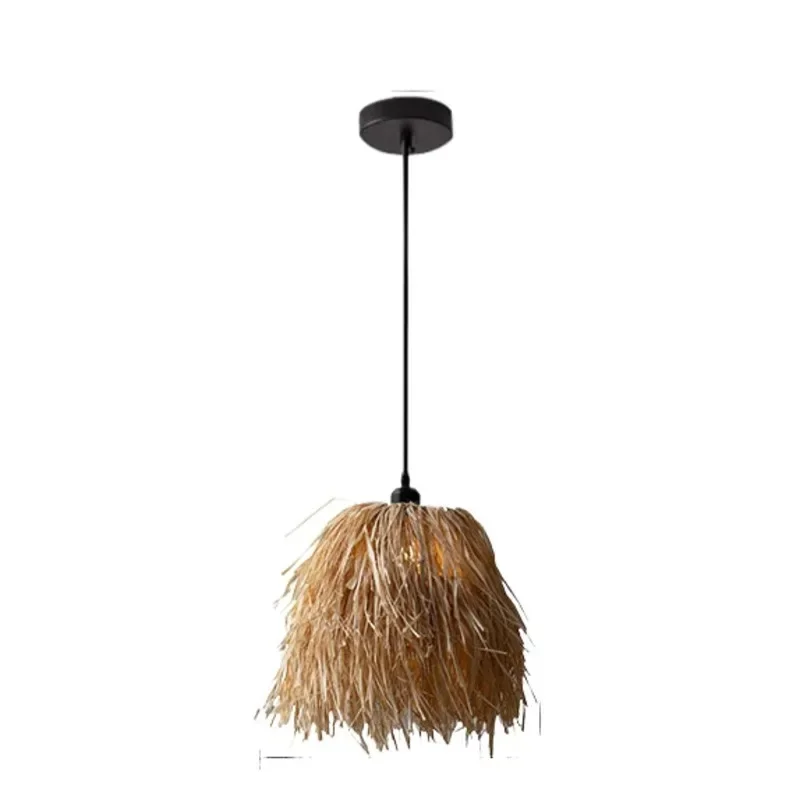 Retro Wabi-sabi Wind Pendant Lamp Decorative Straw Chandelier for Dining Room and Bedroom Homestay Lighting