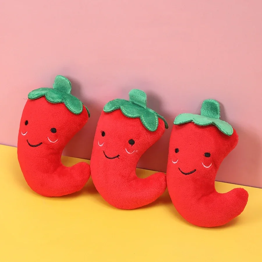 Pet Toy 1PC with Plush Sound Nibbling on Red Chili Peppers