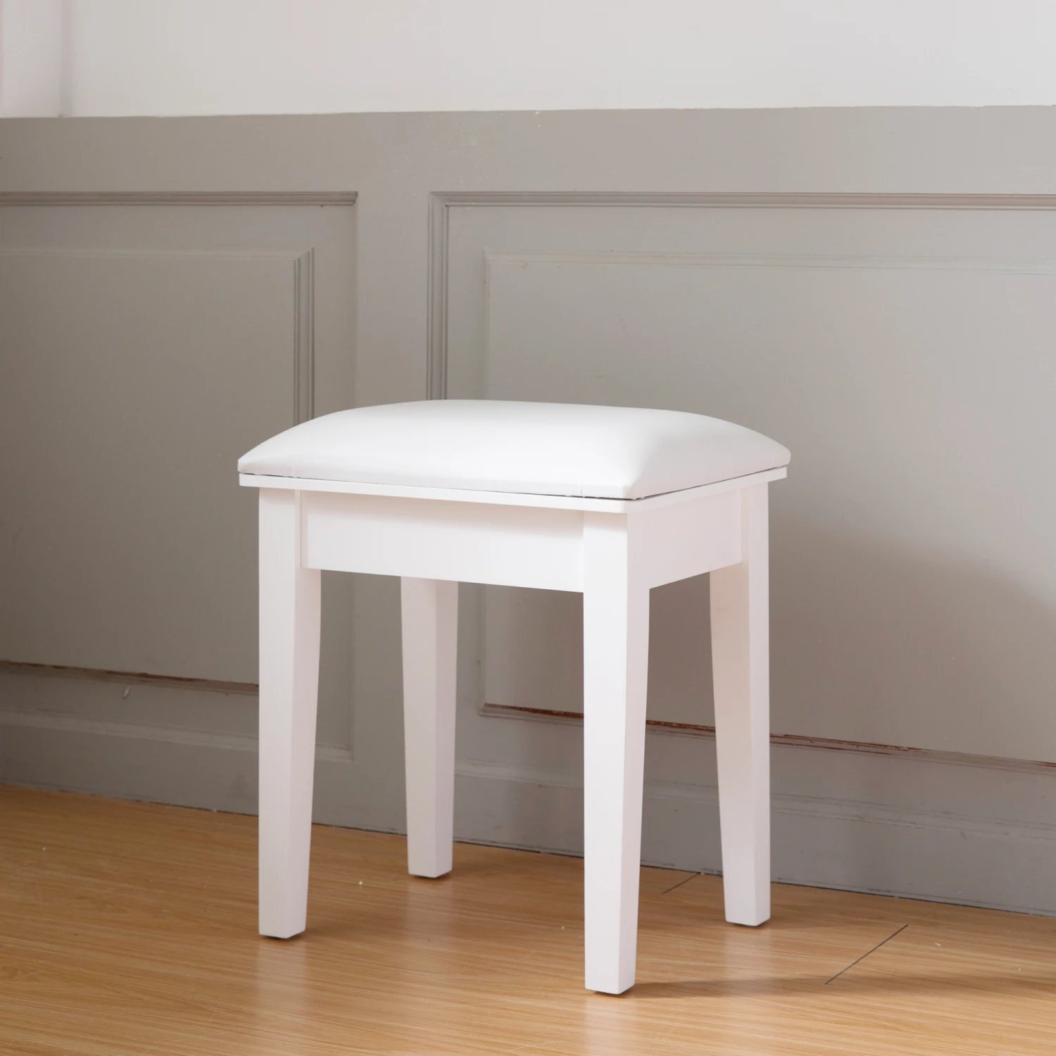 

White Solid Legs Vanity Stool with Comfortable Cushion, Elegant Makeup Bench for Dressing Room Glamour