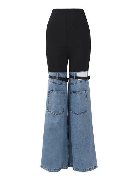 Half blue half black long jeans