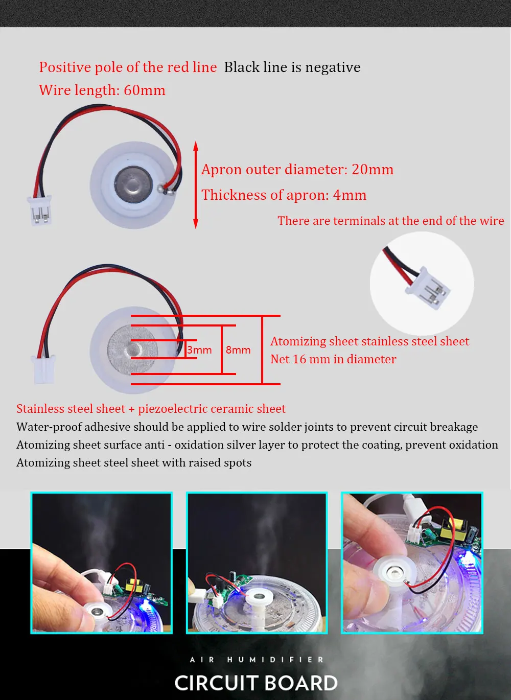 USB Mini Luftbefeuchter DIY Kits Nebel Maker und Treiber Platine Fogger Zerstäubung Film Zerstäuber Blatt Mini Oszillierend – Detail 1