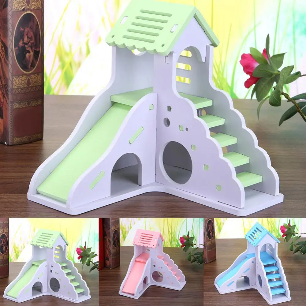 Casa Madera Hámster Casa Hámster Madera 3 Habitaciones | 22.5x18x8cm | Para Roedores Pequeños Refugio Roedores Jaula