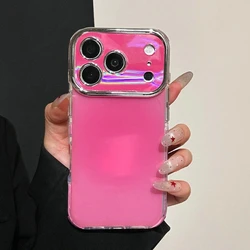 Fashion Glitter Candy Color Laser Phone Case with All - Inclusive Lens Soft Cover - iPhone 15 Plus (RoseRed)