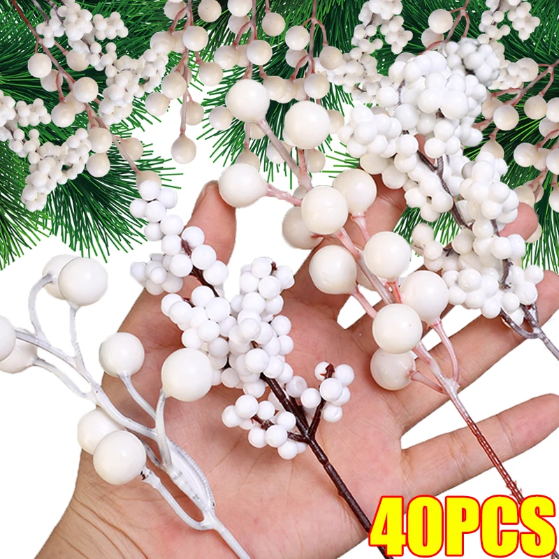Description Picture 2 of item40/4PCS Artificial White Berries Stems Christmas Berry Branches Fake Fruit Flowers DIY Wedding Party New Year Home Decorations