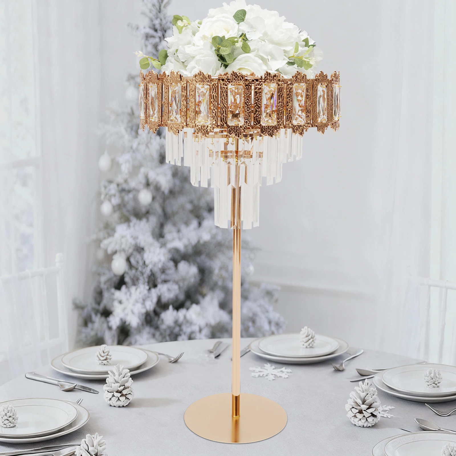 Acrylic Wedding Flower Stand Crystal Bead Garland Decor with Hollow Design Wedding Flower Display Holder for Bouquet Party