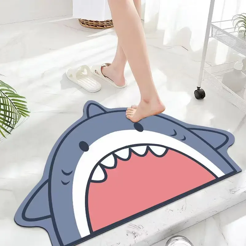 Cute Cartoon Bathroom Absorbent Pad Carpet Quick Drying Cute Shark Cat Panda Non-slip Bathtub Rug Shower Bath Room Soft Bathmat