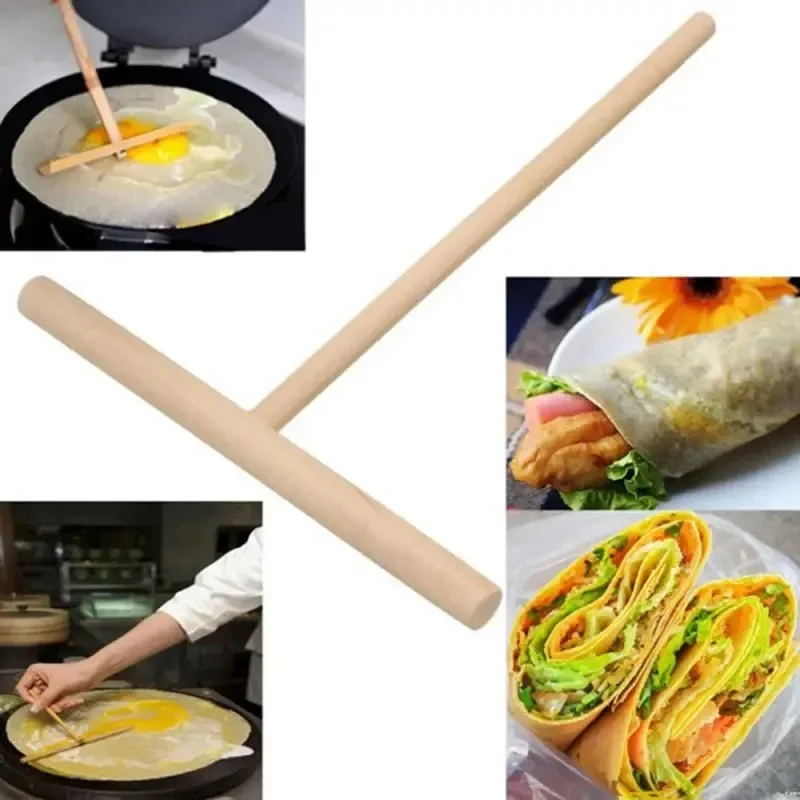 1PCS T Shape Wooden Crepe Maker Pancake Batter Spreader Stick Home Kitchen Gadgets DIY Pancake Restaurant Canteen Supplies