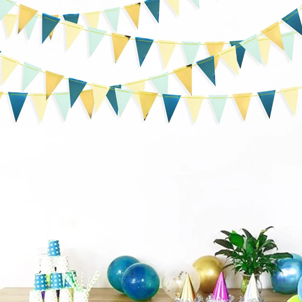 Triangular Flags 16pcs Gold And Green for Baby Bride Gift Party Birthday Party Wedding Party Banner