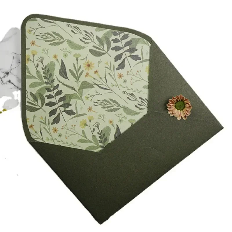 Green Series Vintage Envelopes Wedding Invitations Printing Lining Envelopes Invitation Stationary Paper