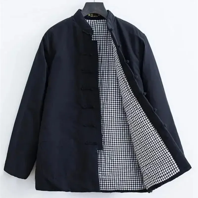 Men Traditional Chinese Retro Tops Women Han Dynasty Hanfu Tang Suit Winter Warm Cotton Jackets Stand Collar Button Kung Fu Coat
