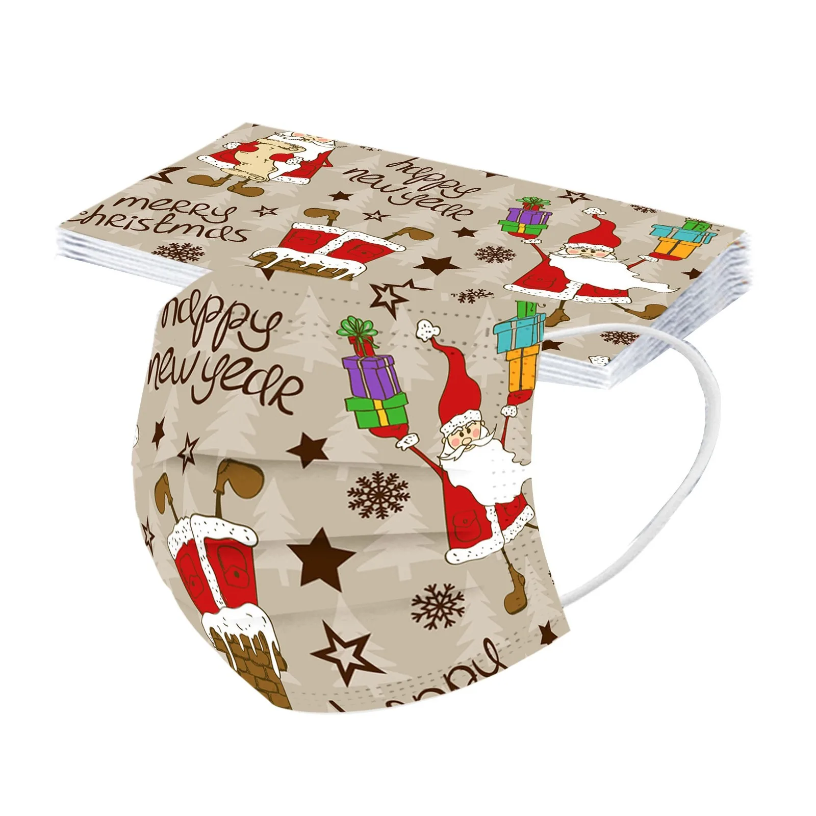 Children Christmas Printing Disposable Mask Industrial 3-layer Mask 10PC Outdoor Dust-Proof Face Protective Disposable