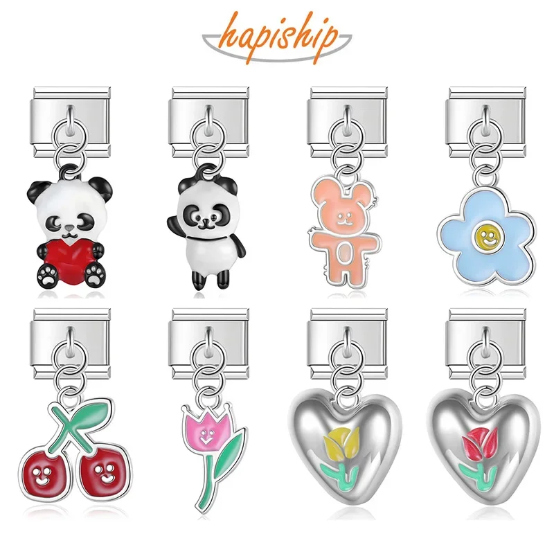Charm Bracelet Bear Flower Cherry Tulip Heart Charm for 9mm Bracelet