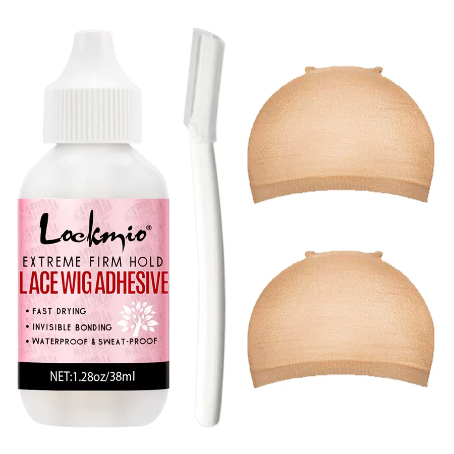 Strong Hold Lace Wig Glue 38ml Fast Dry Waterproof Toupee Adhesives Skin Color Wig Cap Eyebrow Knife Lace Wigs Bond for Beginner wig glue,hair bonding glue,lace wig glue
