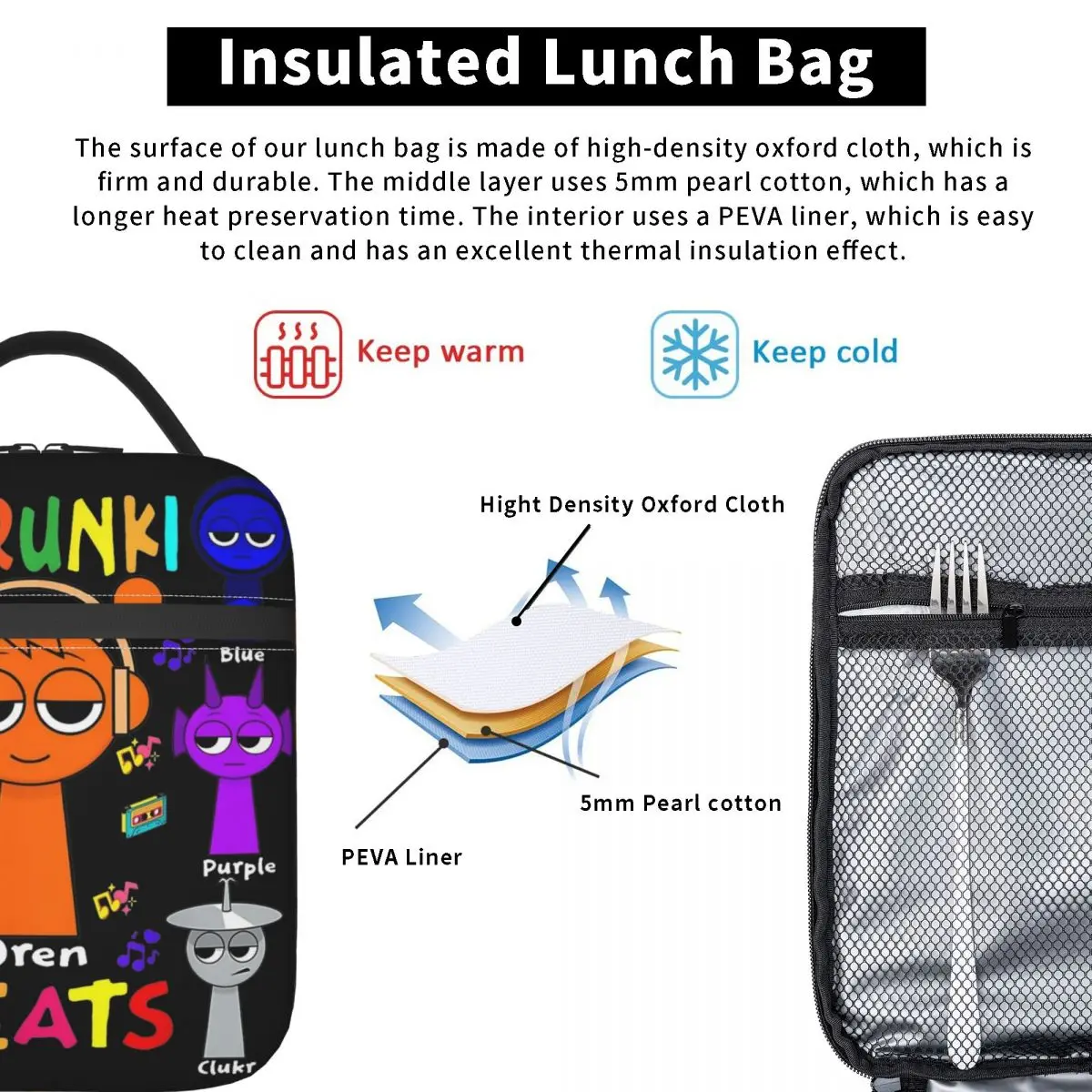 Incredibox Sprunki Insulated Lunch Bag Funny Game Lunch Container Portable Thermal Cooler Bento Box Picnic 5