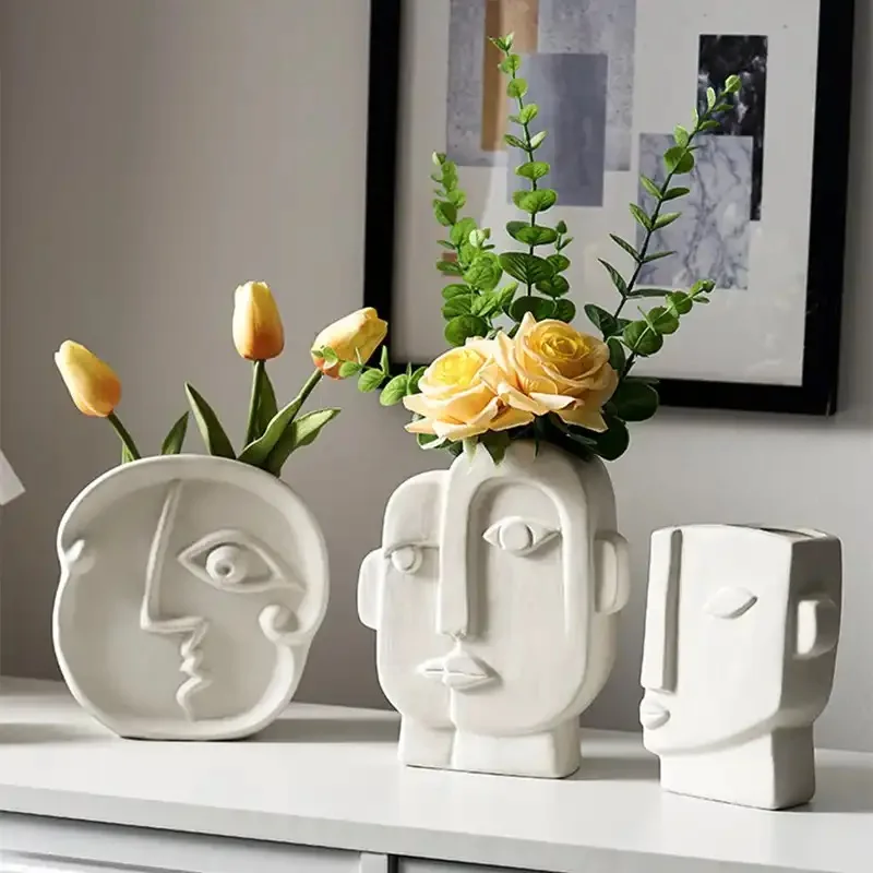 

Nordic Creative Art Ceramic Vase, Human Face Design Decoration, Home, Living Room, Office, Desktop, Flower Arrangement