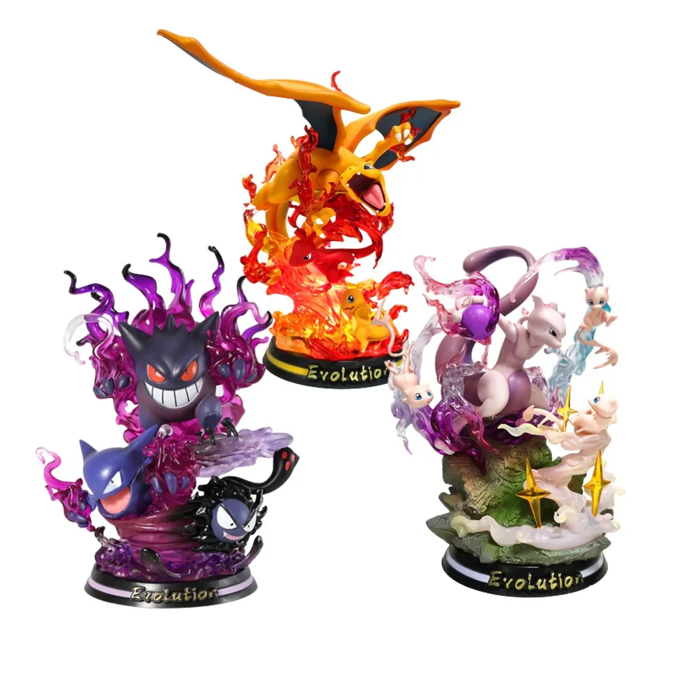 Anime Figures Pokemon Charizard Mewtwo Gengar Evolution Model Led Toys