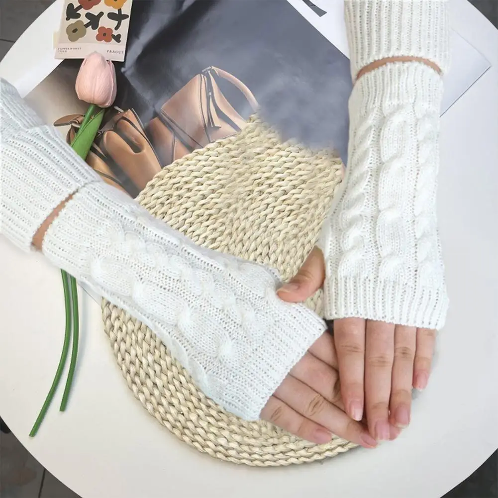 Warm Winter Accessories Women Winter Gloves Crochet Knitting Mittens Warm Half Fingers Elastic Anti-slip Twist Pattern Unisex