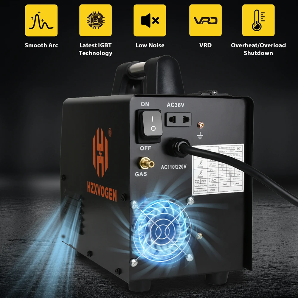 HZXVOGEN 5 in 1 MIG 185A Semi-Automatic Welding Machine Gas Mix-gas Non-Gas MIG/TIG/ARC/MMA Multifunction Digitai Welder Tool 4