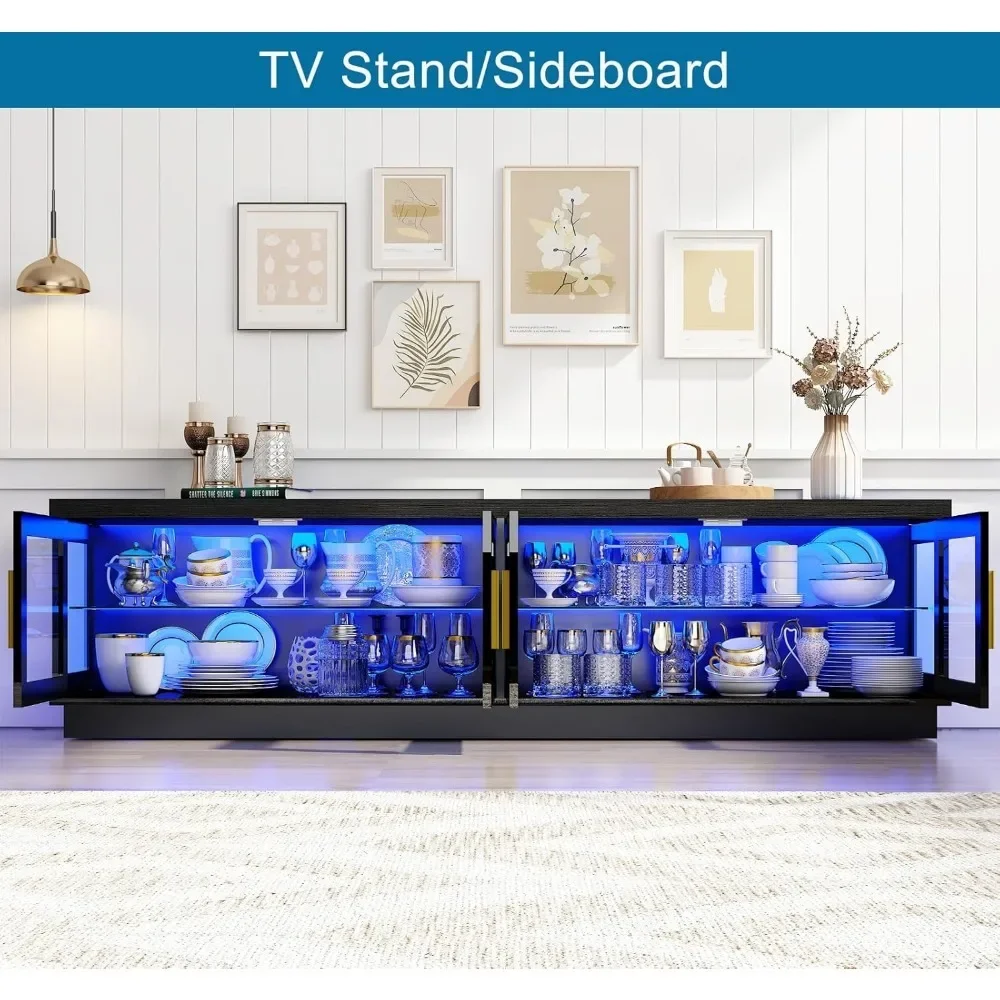 LED TV Stand with Storage Cabinet & RGB LED High Glossy Modern TVs Stand for Living Room TV Console 5