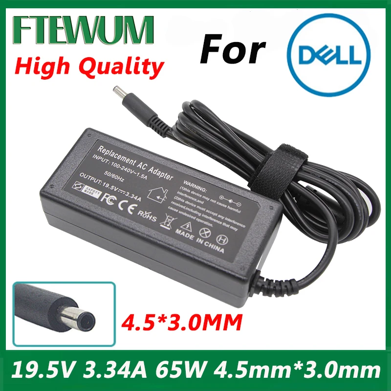 

19.5V 3.34A 65W 4.5x3.0mm AC Laptop Adapter For Dell XPS 12 13 13R 13Z 14 13-L321X 13-6928SLV Inspiron 15-19.5 Power Pack