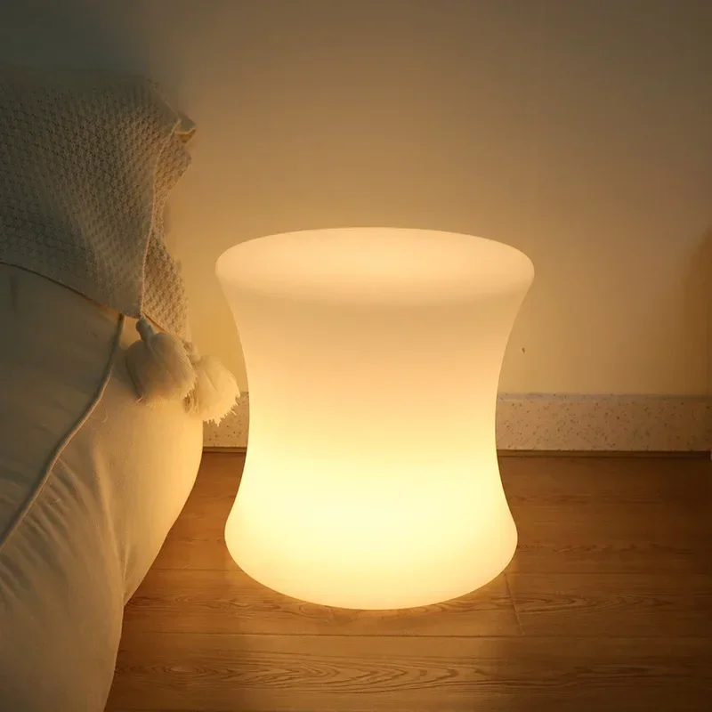 Creative Waist Drum Floor Lamp Sofa Coffee Table Ambiance Light Luminous Low Stool for Bedroom and Bar Lighting