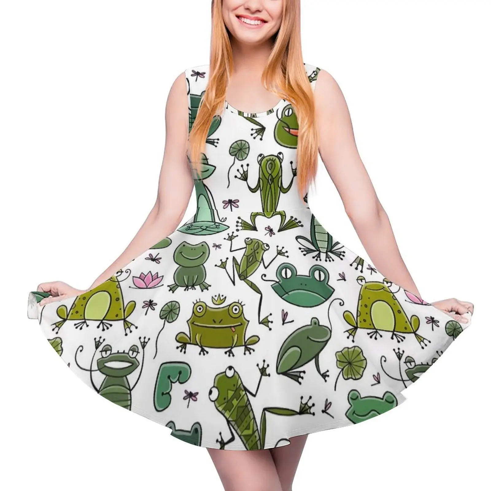 

Frog Family Dress Cute Funny Animal Beach Dresses High Waist Street Style Skate Dress Female Graphic Vestido Birthday Gift