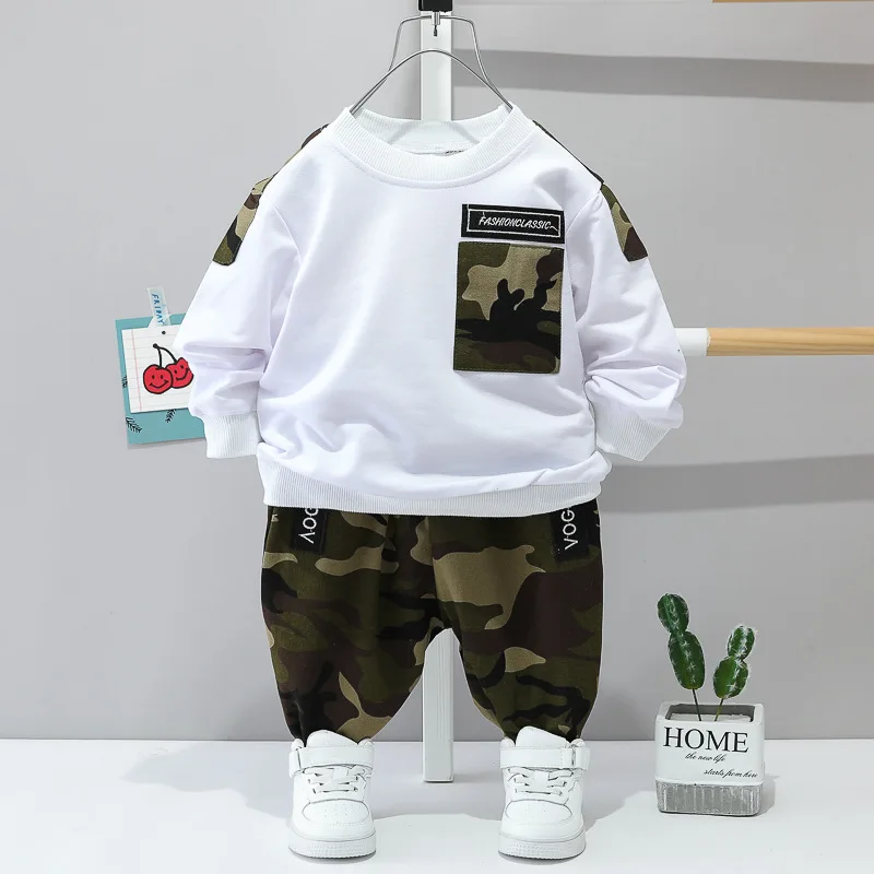 

Толстовка с длинными рукавами для мальчиков, комплект свободного покроя из хлопка камуфляжной расцветки в Корейском стиле, с круглым вырезом, весна-осень 2023