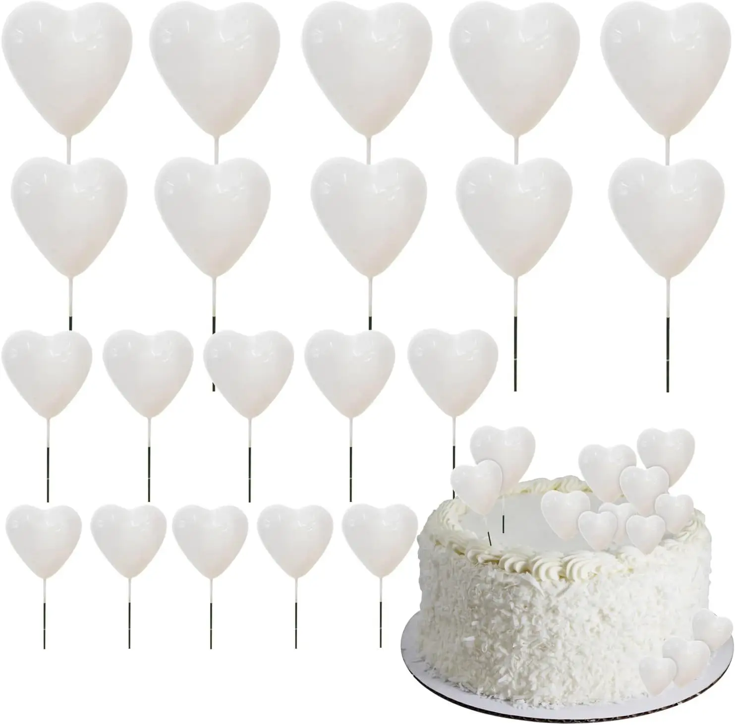 20 Stück rosa 3D-Herz-Kuchendekorationen – Schaumstoff-Kuchendekorationen für selbstgemachte Kreationen, Geburtstagskuchen und besondere Anlässe – elegantes Herz – Detail 6