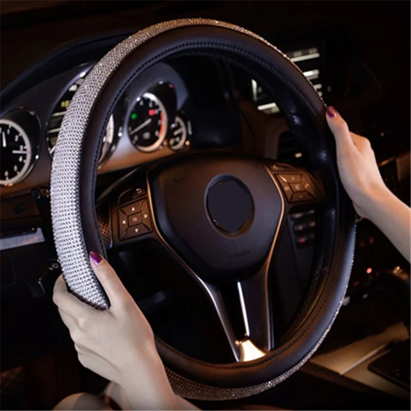 

New Car Steering Wheel Covers Bling Diamond AntiSlip Suede Steering wheel Cover Universal Protective cover 38CM Pink