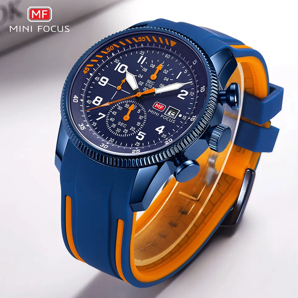 MINI FOCUS Military Sport Quartz Watch for Men Blue Silicone