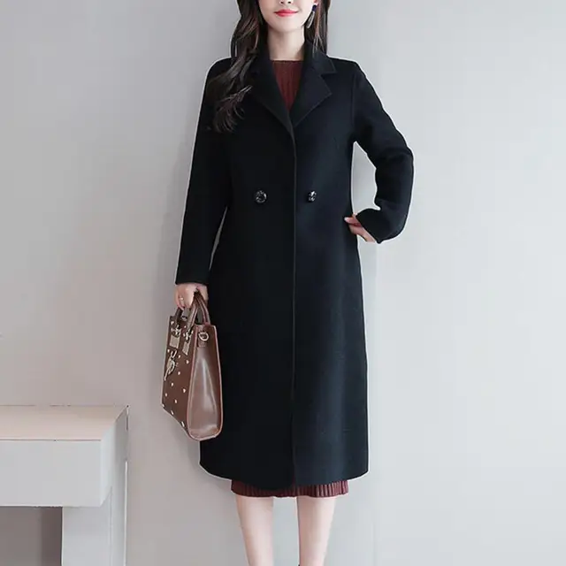 2024 Cappotto di lana da donna elegante Risvolto Due bottoni Giacca di lana Temperamento Cappotto Primavera e autunno Cardigan di lana di media lunghezza 4