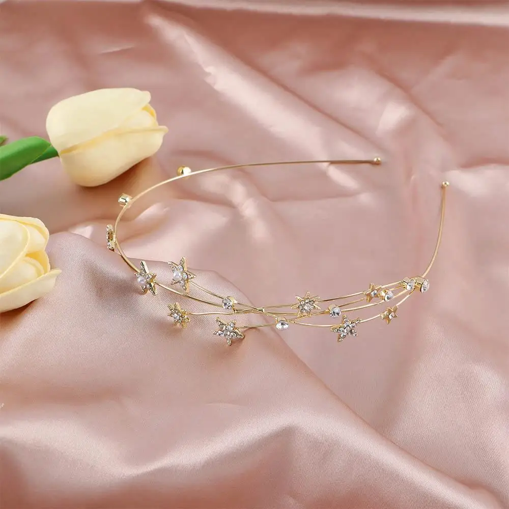 

Sweet Headwear Women Hair Hoop Rhinestone Girls Crystal Hairbands Braided Tool Hollow Leaves Star Headband